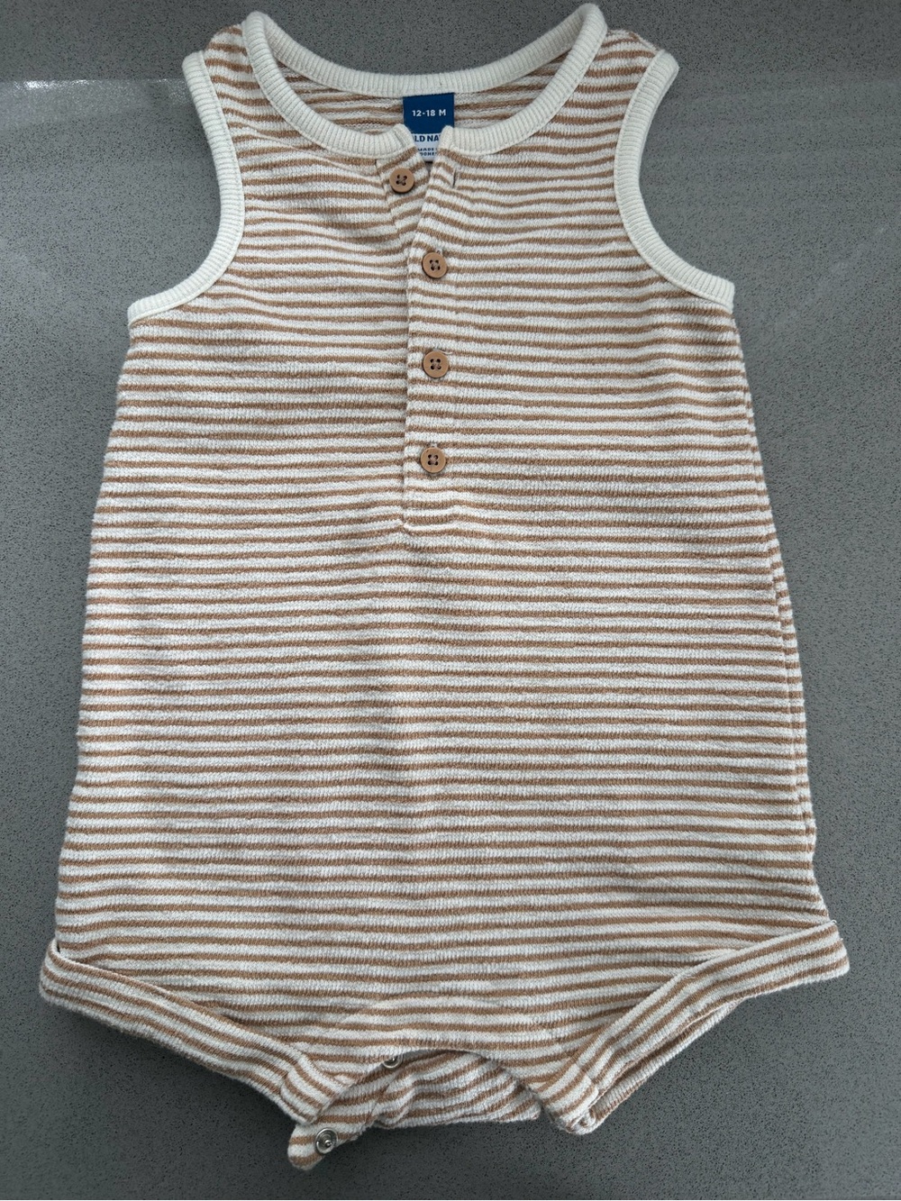Old Navy 12-18 month Striped Sleeveless Baby Romper in Cream & Tan